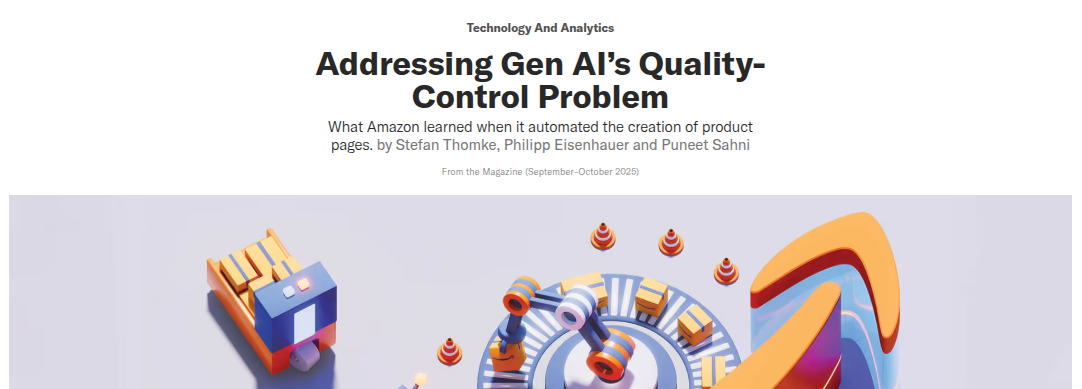 Harvard Business Review article header showing title Addressing Gen AI's Quality Control Problem